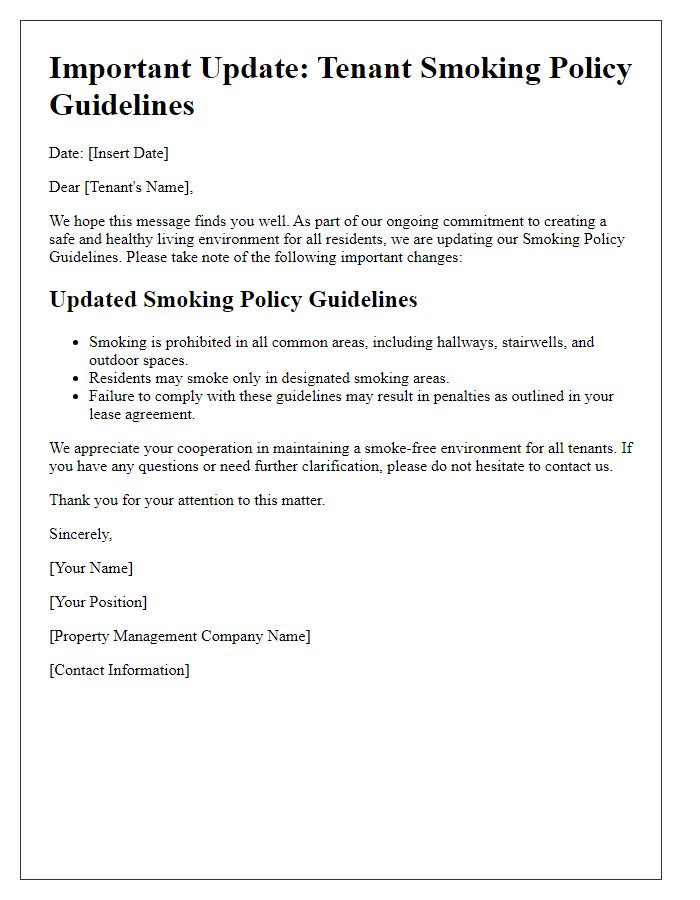 Letter template of tenant smoking policy guidelines update