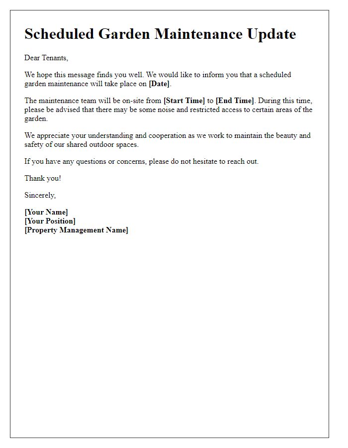 Letter template of scheduled garden maintenance update for tenants