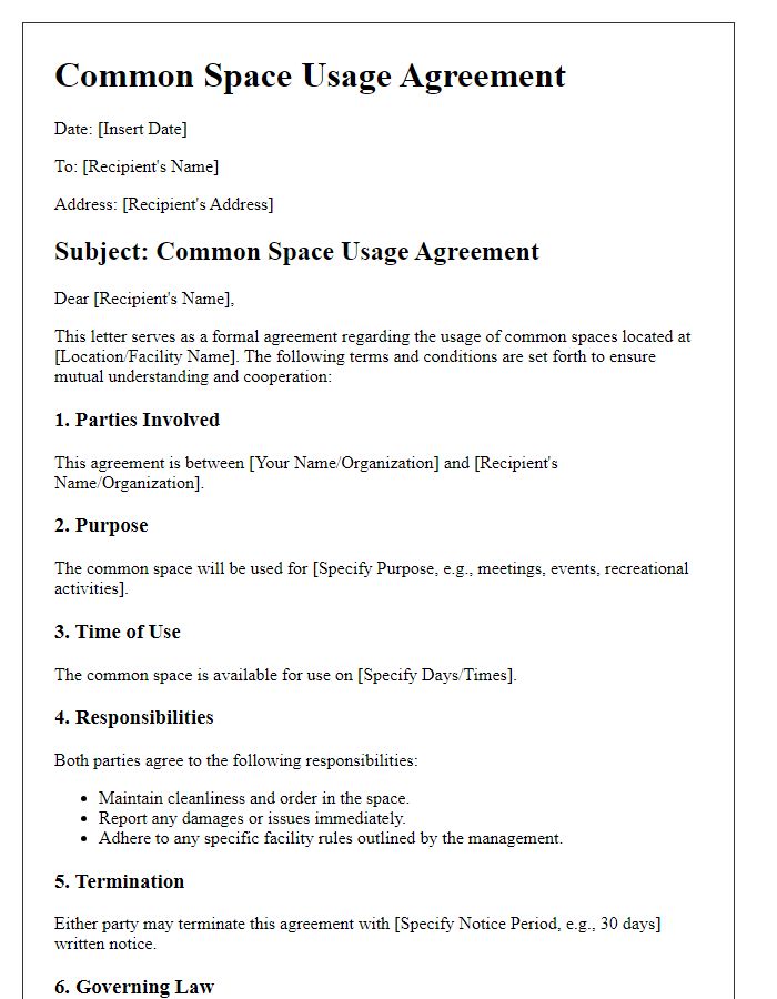 Letter template of Common Space Usage Agreement