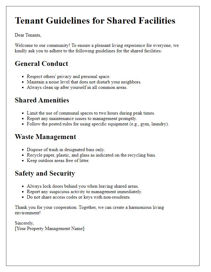 Letter template of Tenant Guidelines for Shared Facilities