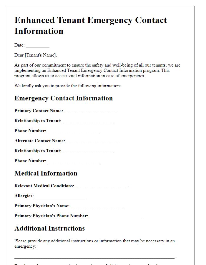 Letter template of Enhanced Tenant Emergency Contact Information