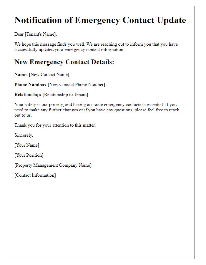 Letter template of Notification for Tenant Emergency Contact Edit