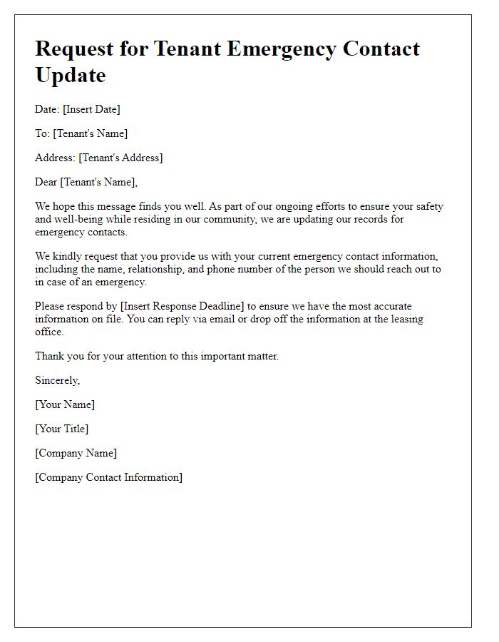 Letter template of Request for Tenant Emergency Contact Update