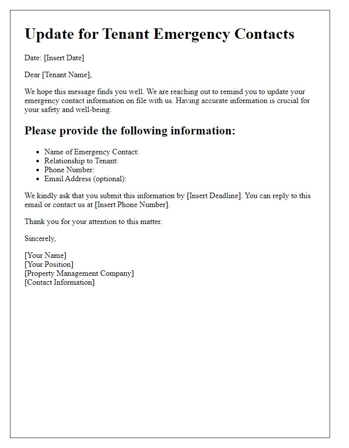 Letter template of Update for Tenant Emergency Contacts