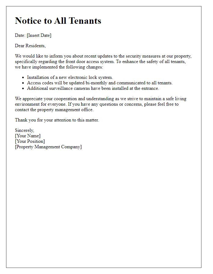 Letter template of tenant update on front door security measures