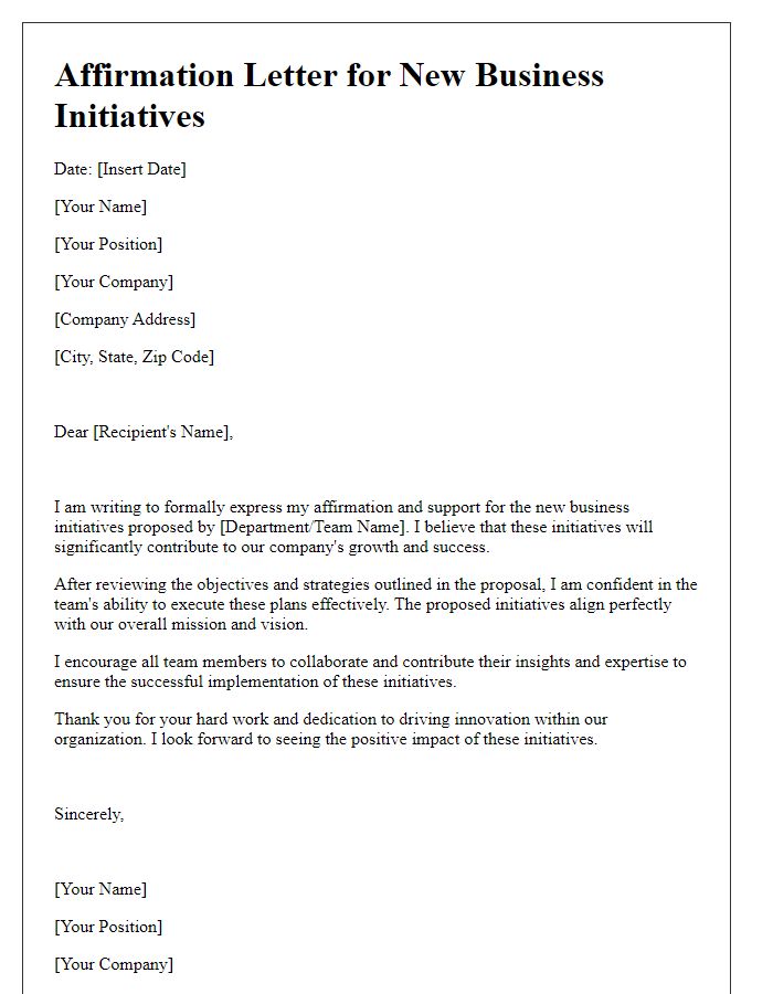 Letter template of affirmation for new business initiatives.