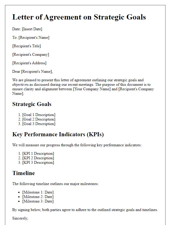 Letter template of agreement on strategic goals.