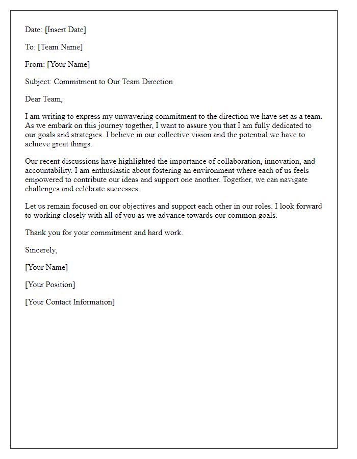 Letter template of commitment to team direction.