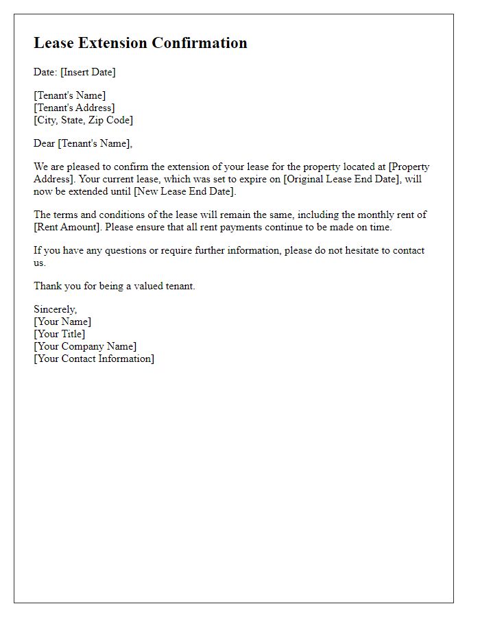 Letter template of confirmation for tenant lease extension