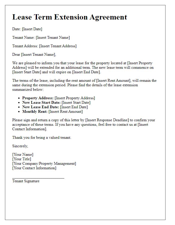 Letter template of finalizing tenant lease term extension