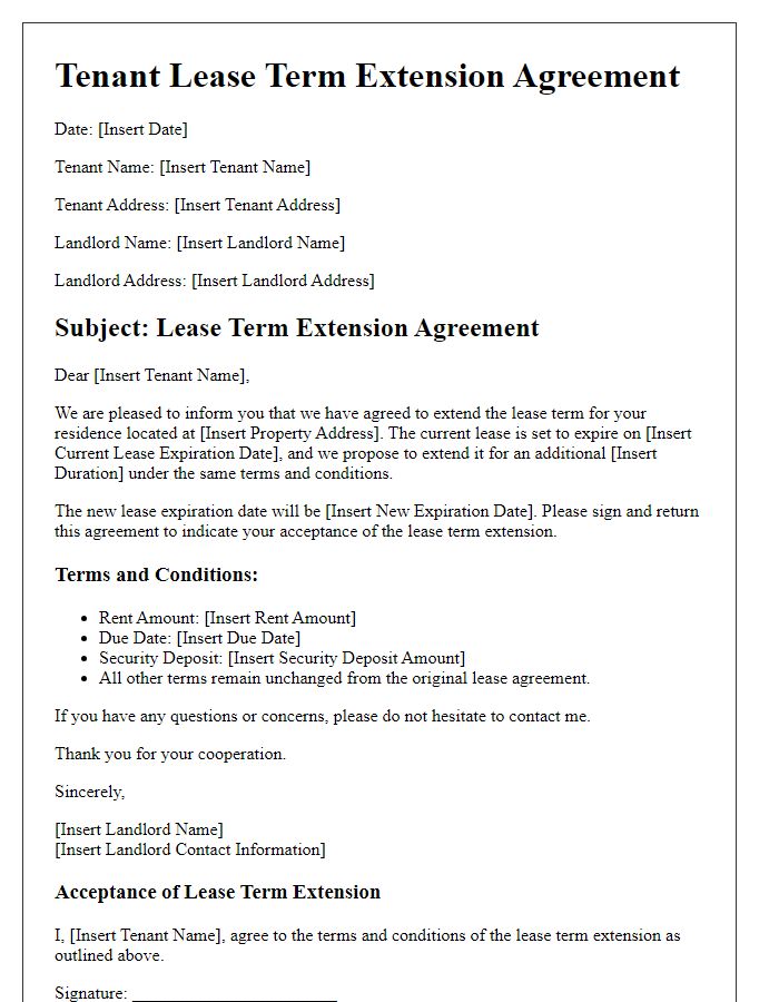 Letter template of tenant lease term extension agreement