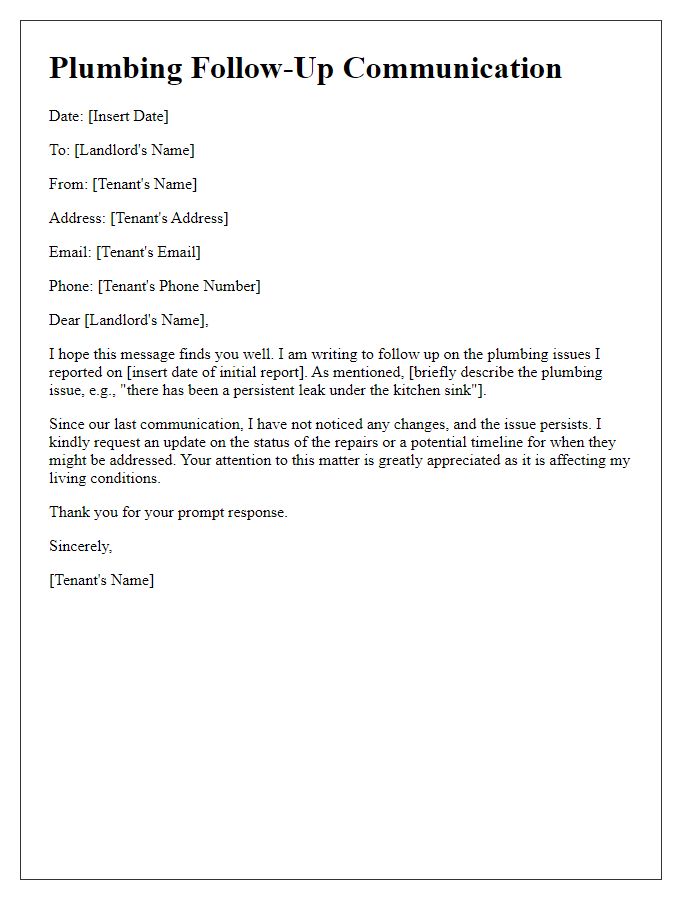 Letter template of tenant plumbing follow-up communication