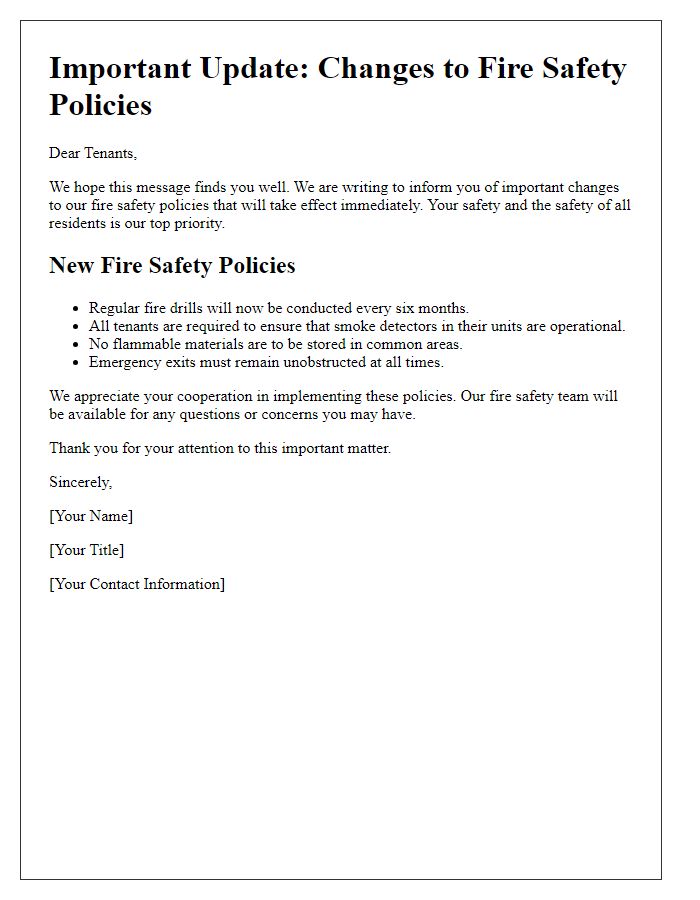 Letter template of changes to fire safety policies for tenants