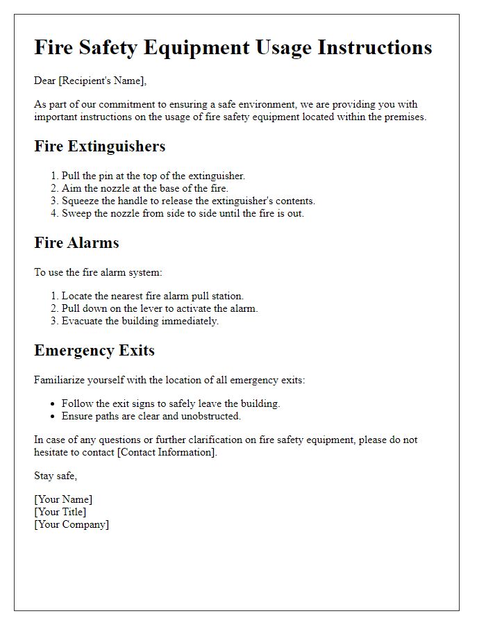 Letter template of fire safety equipment usage instructions