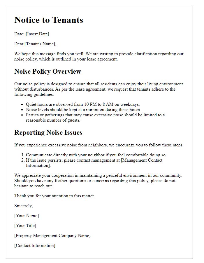 Letter template of Clarification on Noise Policy for Tenants