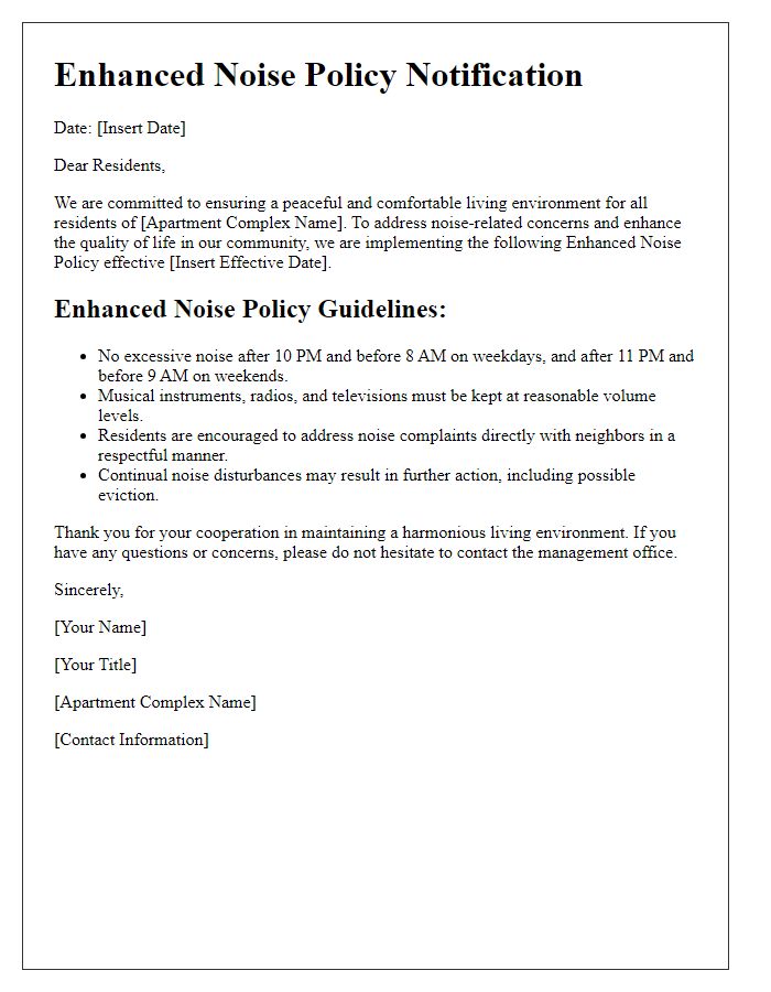 Letter template of Enhanced Noise Policy for Apartment Complexes