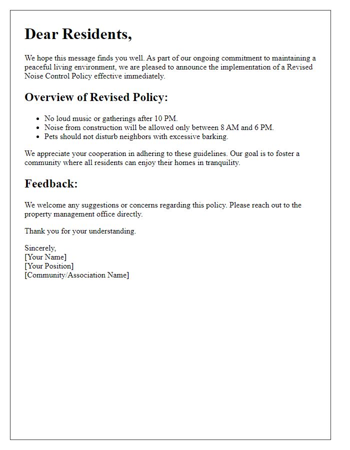 Letter template of Revised Noise Control Policy for Residents