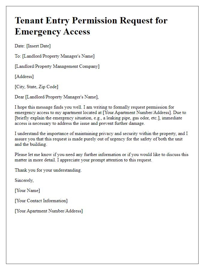 Letter template of Tenant Entry Permission Request for Emergency Access