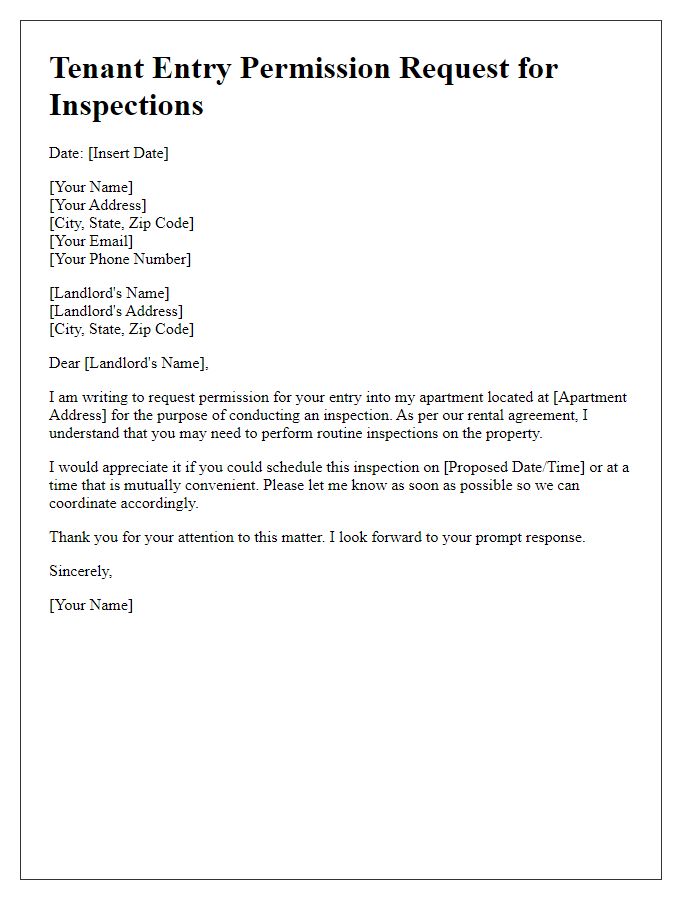 Letter template of Tenant Entry Permission Request for Inspections