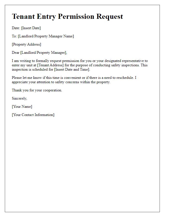 Letter template of Tenant Entry Permission Request for Safety Inspections