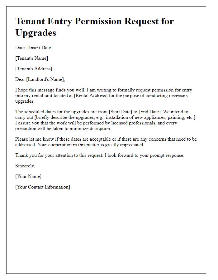 Letter template of Tenant Entry Permission Request for Upgrades