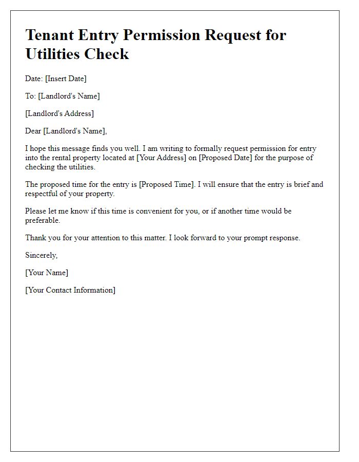 Letter template of Tenant Entry Permission Request for Utilities Check