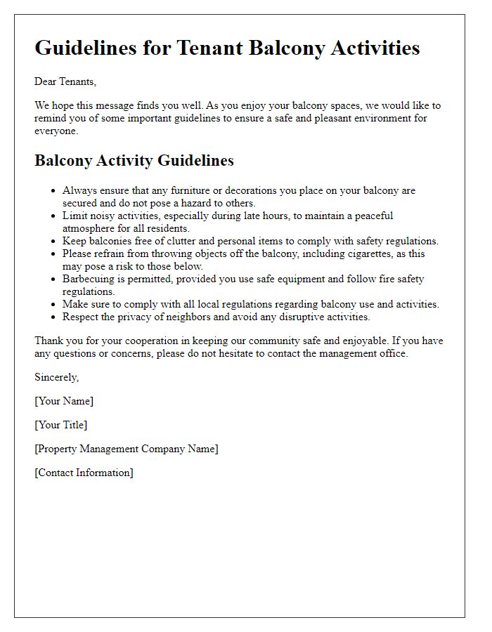 Letter template of Guidelines for Tenant Balcony Activities