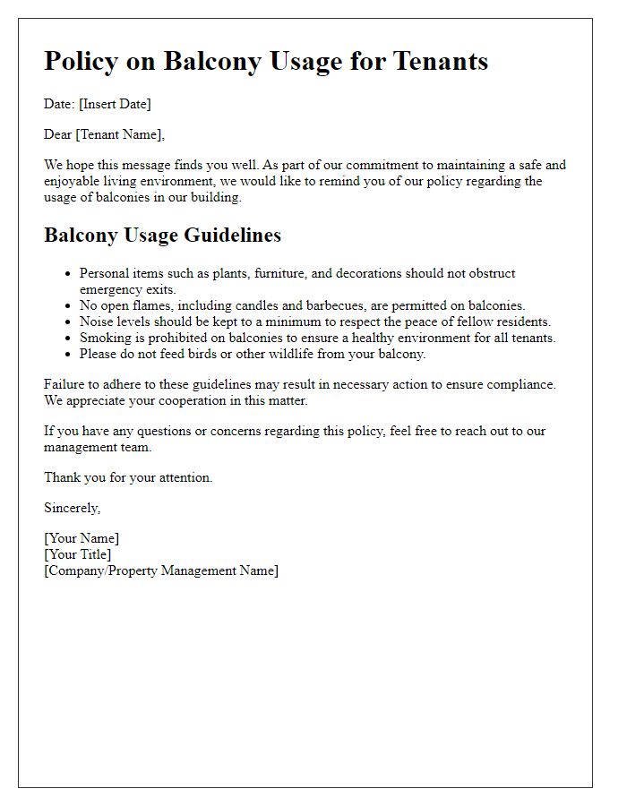 Letter template of Policy on Balcony Usage for Tenants