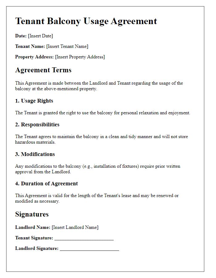 Letter template of Tenant Balcony Usage Agreement