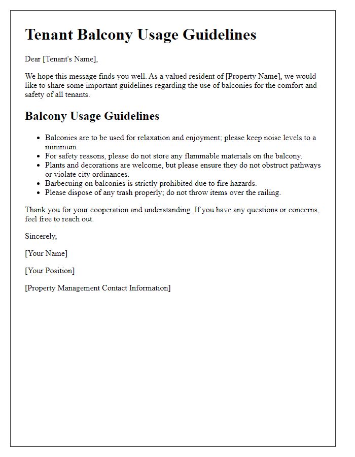 Letter template of Tenant Balcony Usage Guidelines