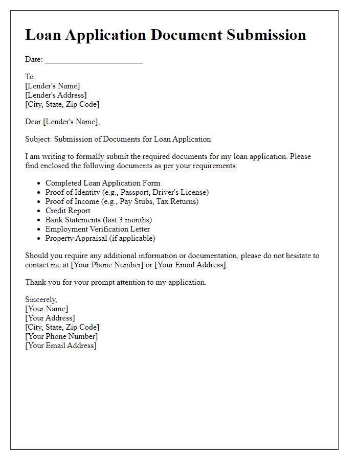 Letter template of documents to submit with loan application