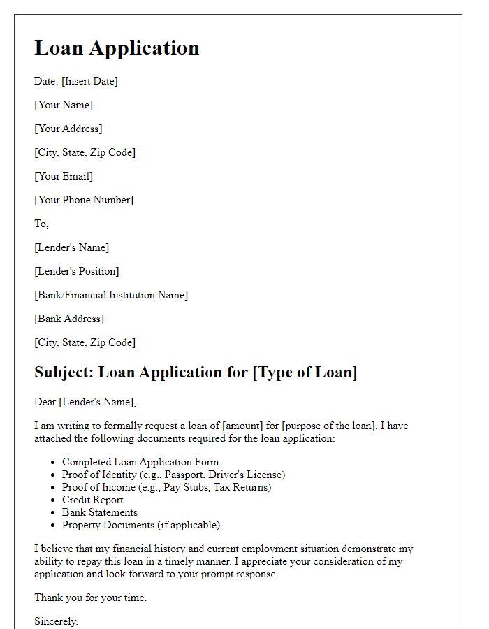 Letter template of loan application documentation essentials