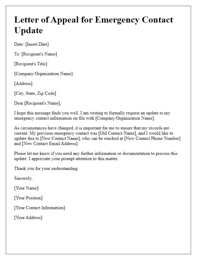 Letter template of appeal for emergency contact update