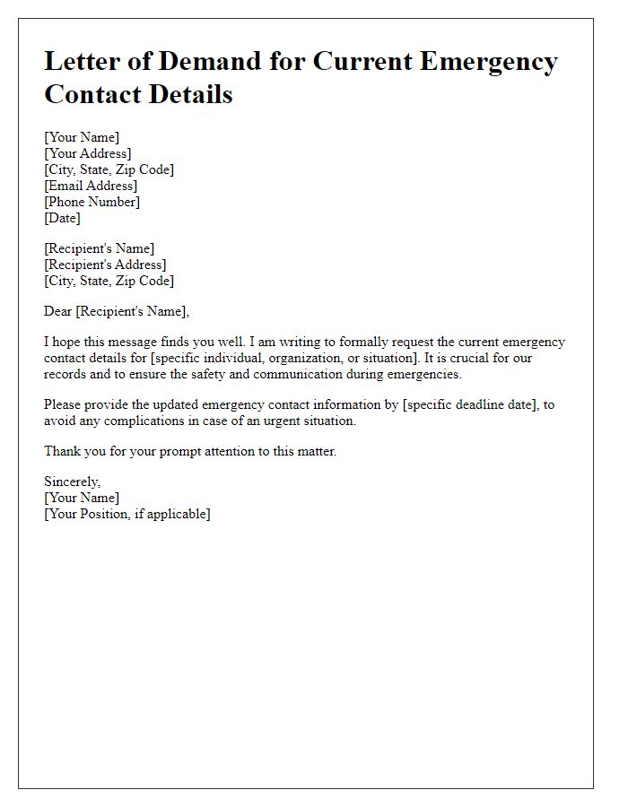 Letter template of demand for current emergency contact details