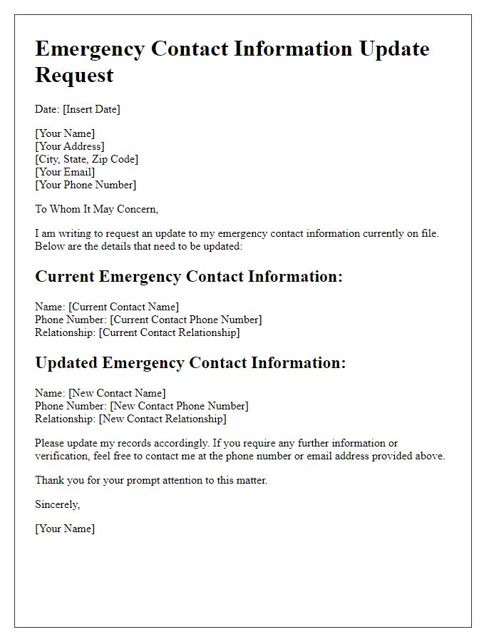 Letter template of emergency contact information update request