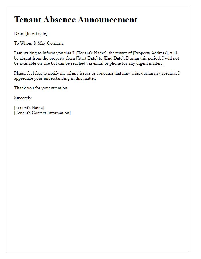 Letter template of tenant absence announcement