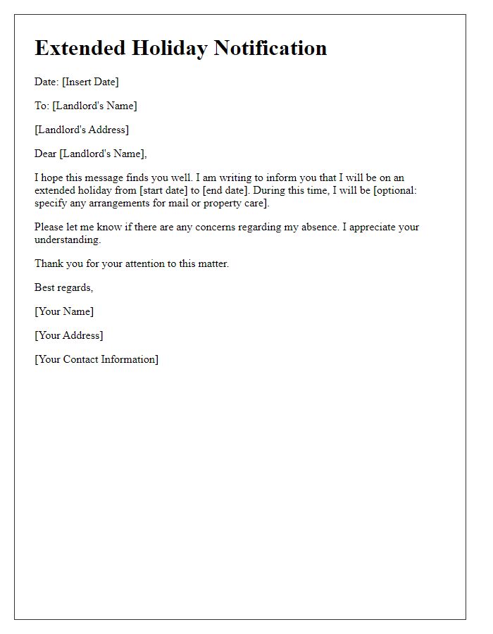 Letter template of tenant extended holiday notification