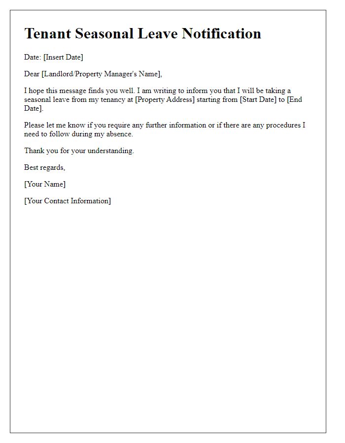 Letter template of tenant seasonal leave communication