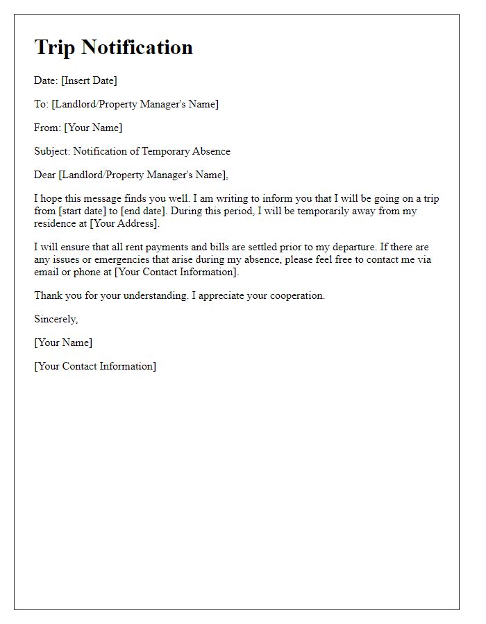 Letter template of tenant trip notification