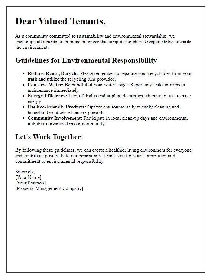 Letter template of environmental responsibility guidance for tenants