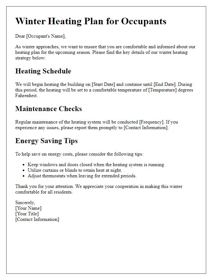 Letter template of winter heating plan for occupants