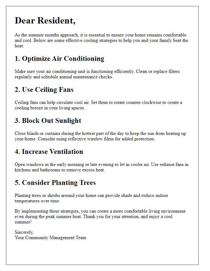 Letter template of Resident Cooling Strategies for Summer Comfort