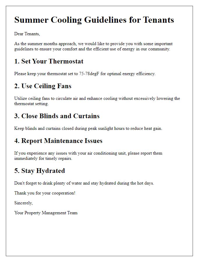 Letter template of Summer Cooling Guidelines for Tenants