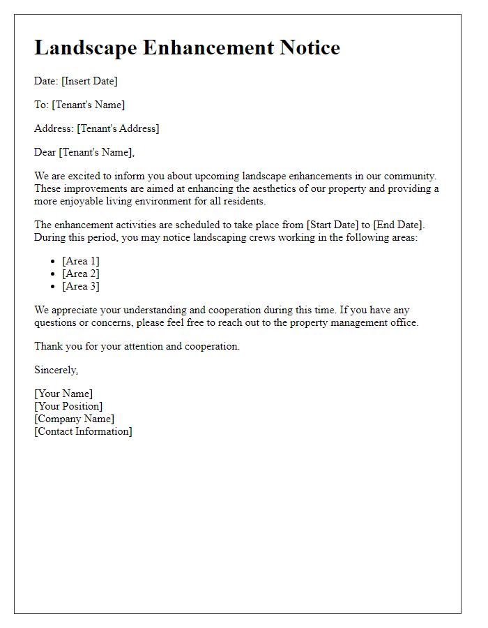 Letter template of landscape enhancement notice for tenants