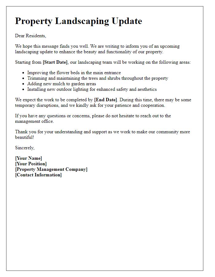 Letter template of property landscaping update for residents