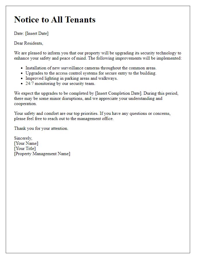 Letter template of tenant memo about upgraded security technology.