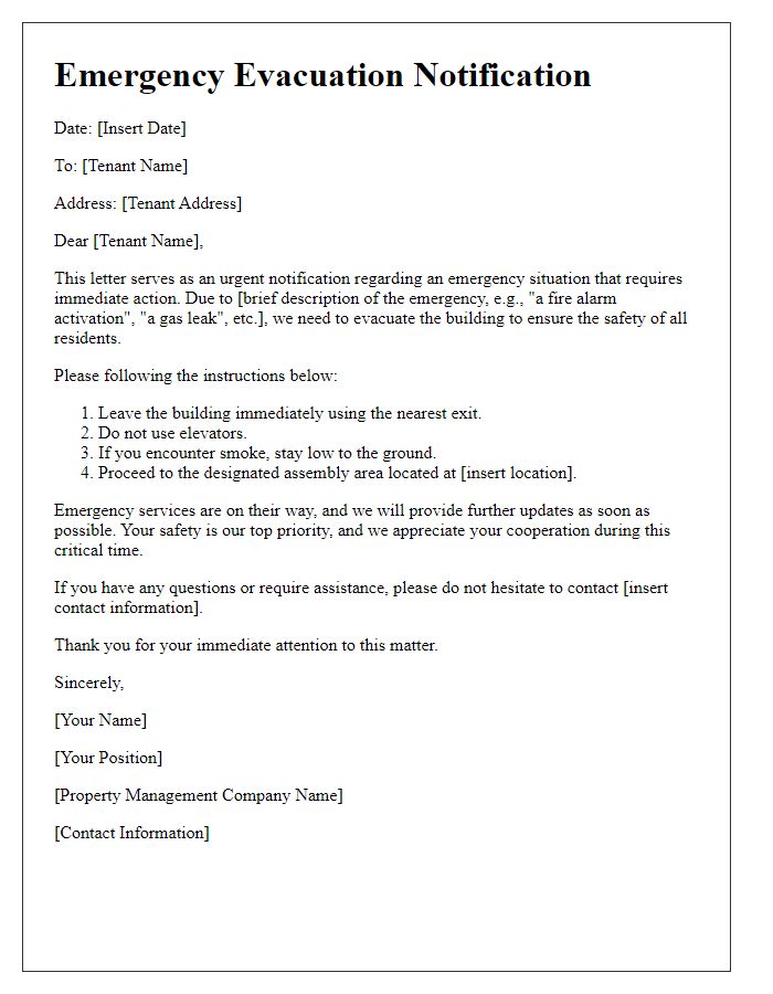 Letter template of tenant communication during emergency evacuations