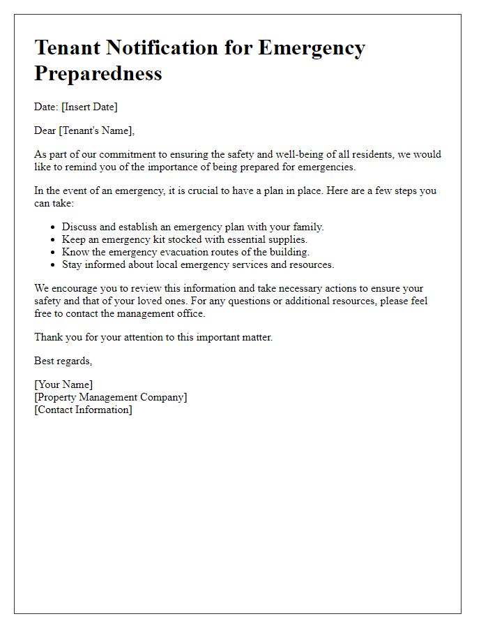 Letter template of tenant notification for emergency preparedness