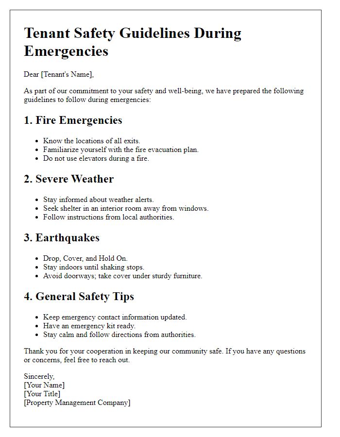 Letter template of tenant safety guidelines during emergencies