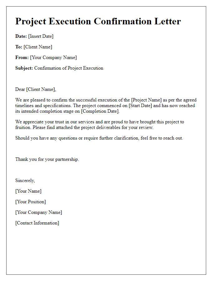 Letter template of confirmed project execution.